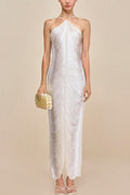 Veroty Halter Fringe Maxi Dress -white