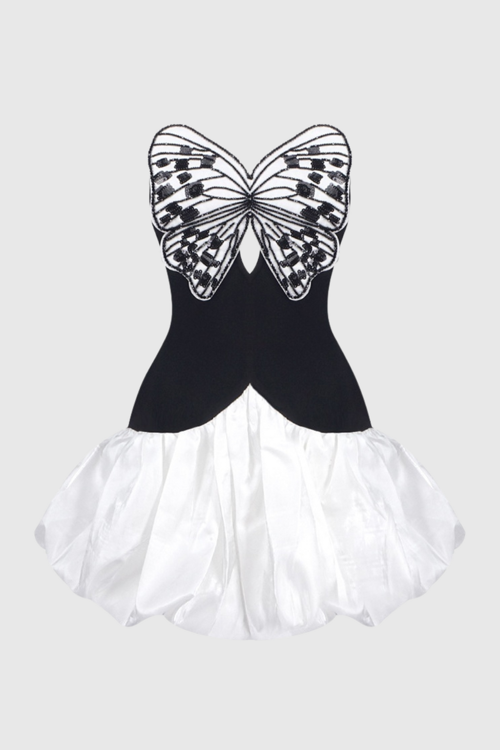 Kaidee Butterfly Strapless Puffy Mini Dress