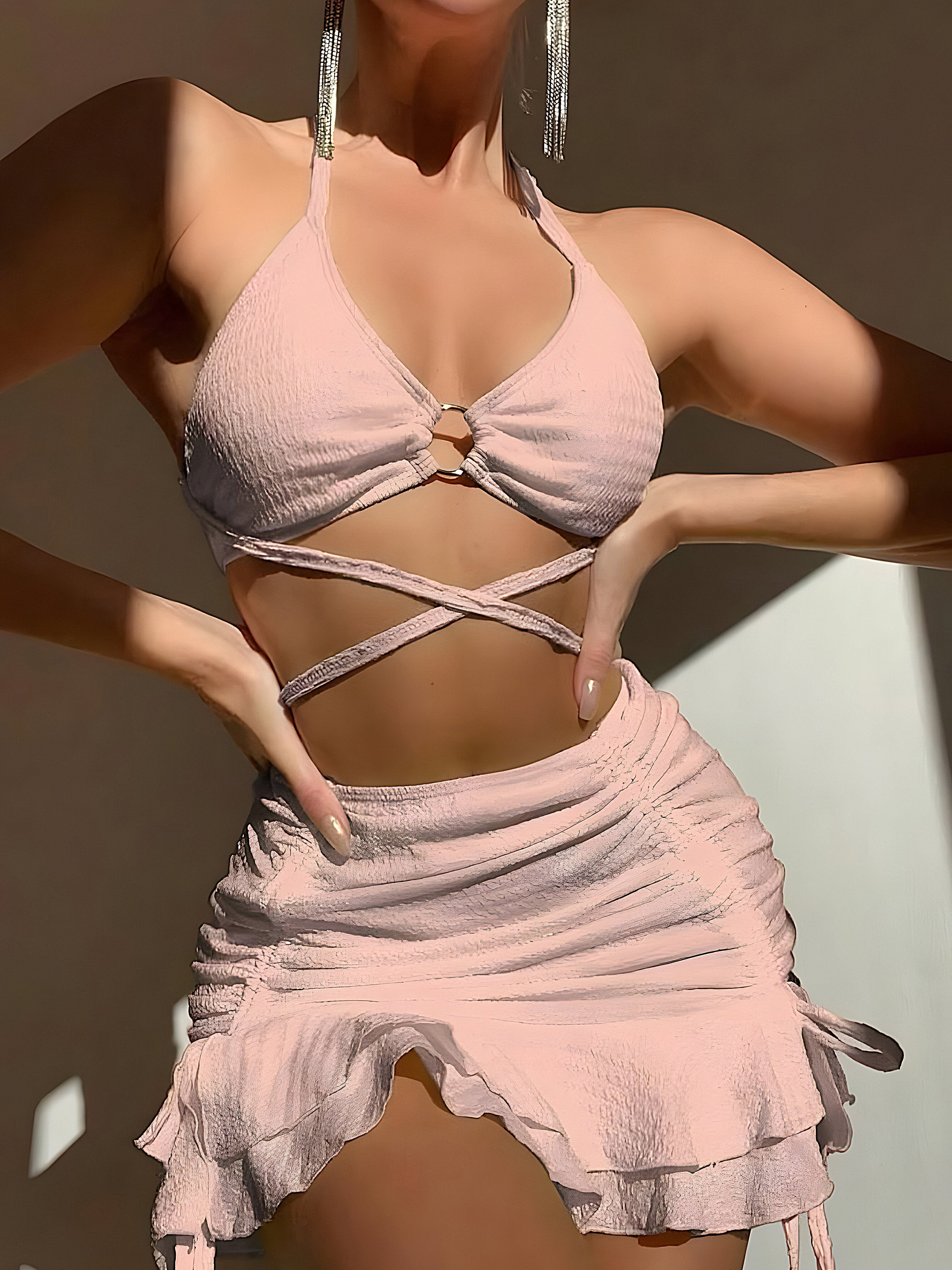 Ring-Detail Bikini with Skirt