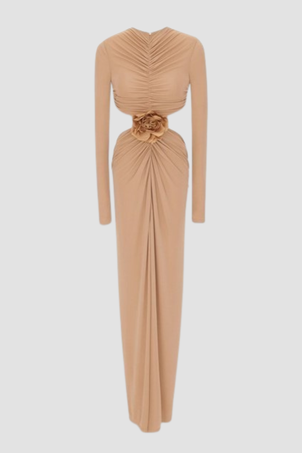 Tibera Floral Cutout Ruched Maxi Dress - Beige