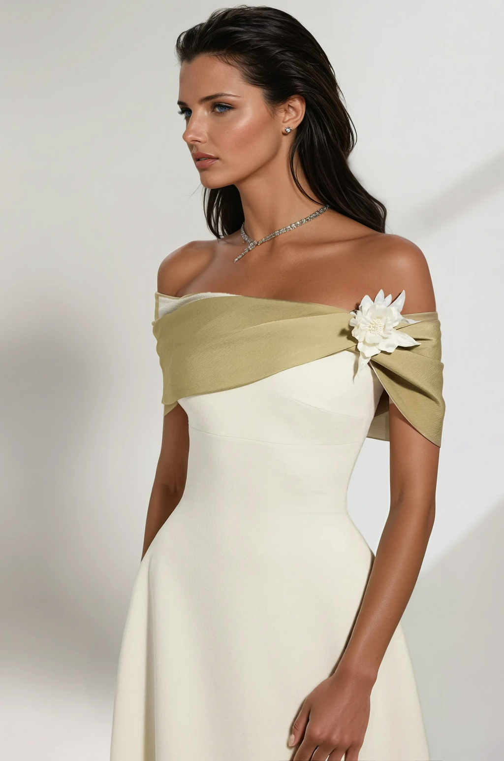 Cicek Floral Appliqué Off Shoulder Midi Dress