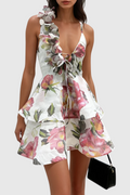 Pera Floral Appliqué Ruffle Mini Dress - White