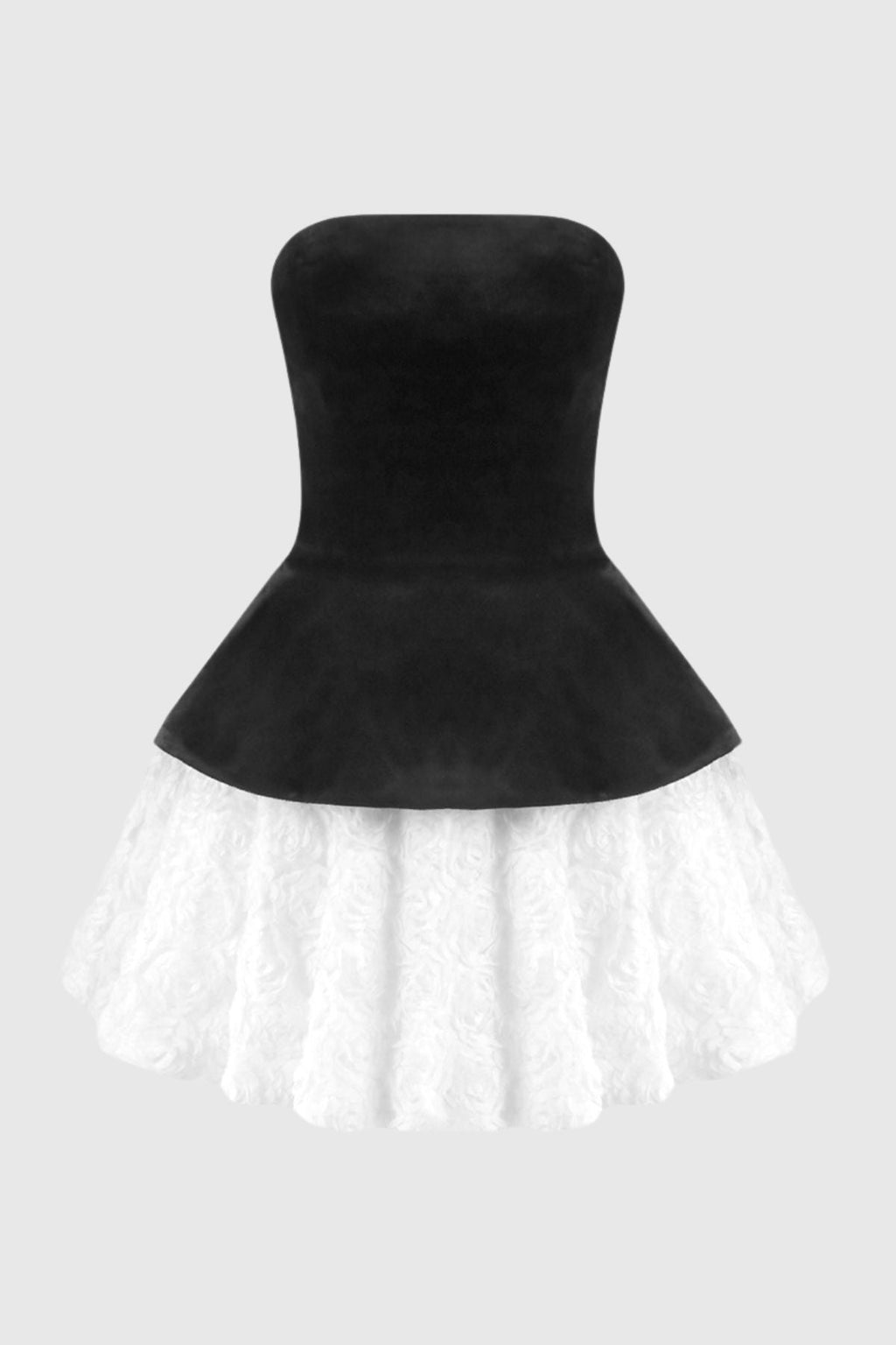Abda Strapless Floral Layerd Velvet Mini Dress