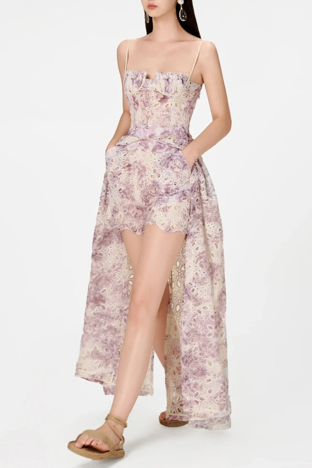 Abetzi Floral Embroidered Shorts & Maxi Dress Set - Purple