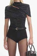 Abihail Crystal Cutout Mesh Top