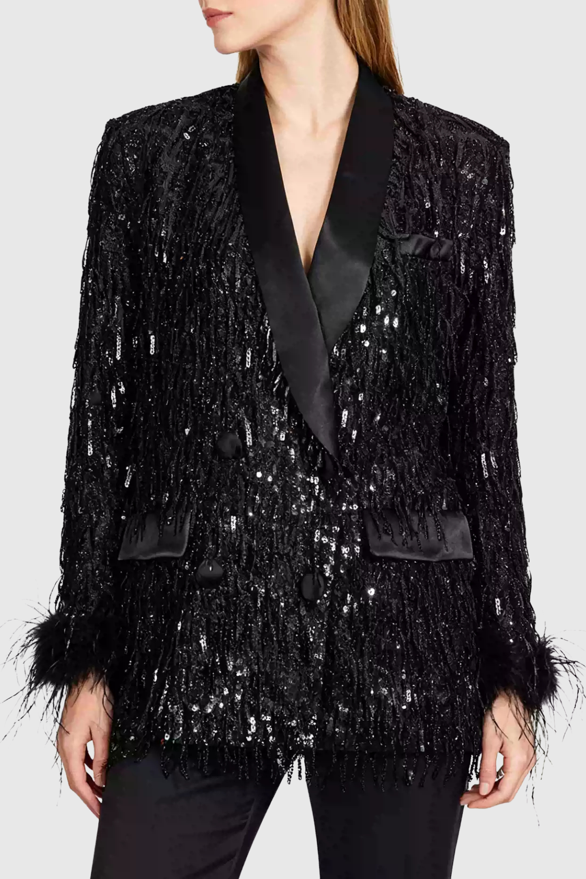 Abram Sequin Fringe Feather Blazer