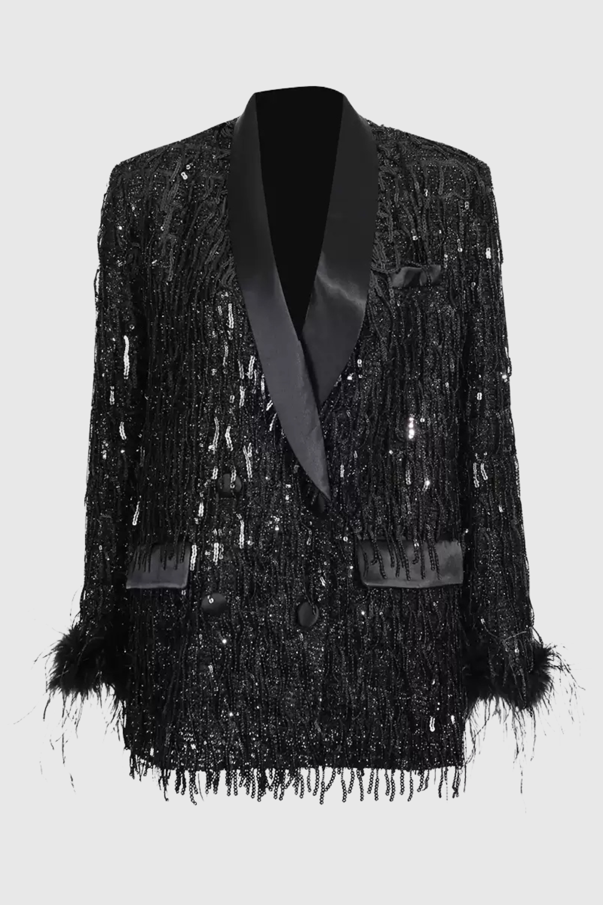Abram Sequin Fringe Feather Blazer