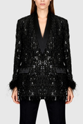 Abram Sequin Fringe Feather Blazer