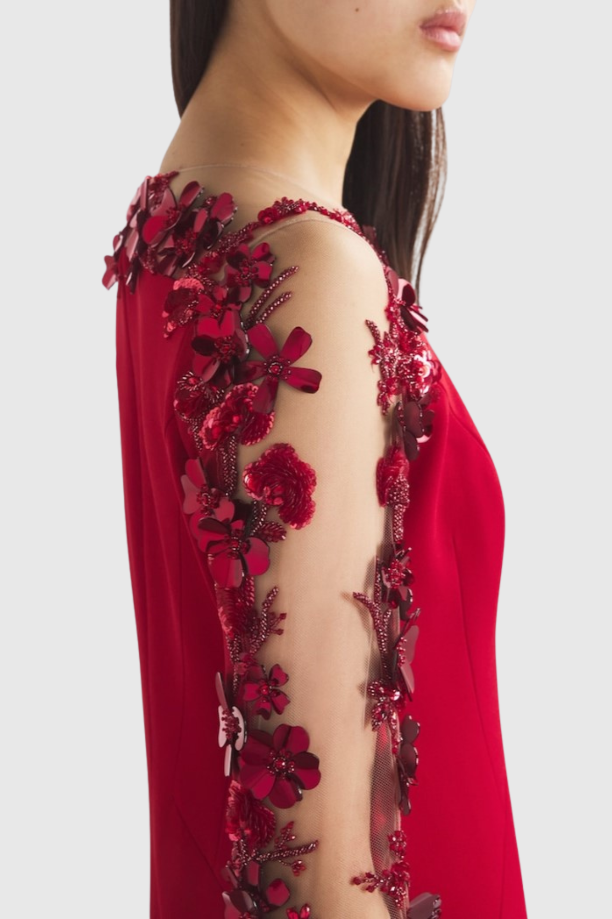 Aceran Floral Sequin Embellished Maxi Dress - Red