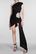 Janett One Shoulder Floral Embellished Mini Dress - Black