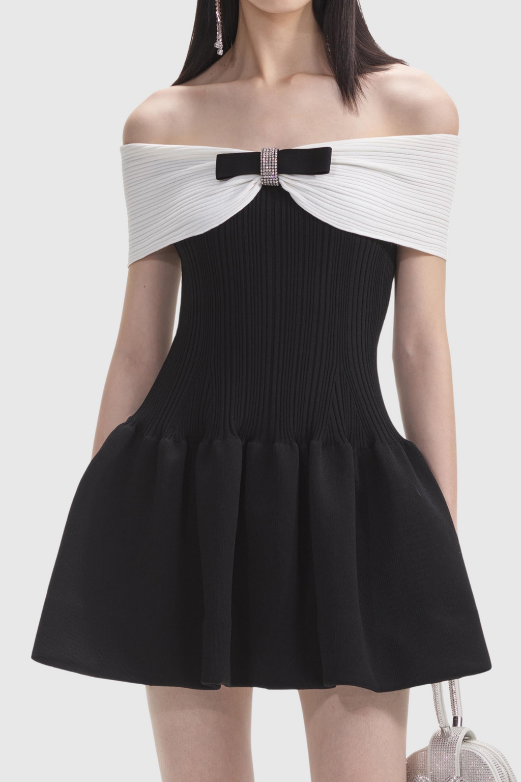 Adagio Bow Off Shoulder Knit Mini Dress