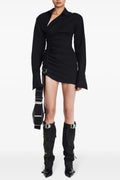 Adamar Asymmetric Buckle Ruched Mini Shirt Dress