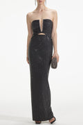 Addax Strapless Crystal Cutout Maxi Bandage Dress