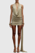 Adlai Stud Embellished Halter Mini Dress - Beige