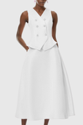 Adrien Crystal Embellished Vest & Midi Skirt Set - White