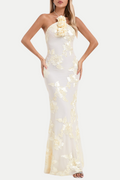 Aenkins Floral Halter Maxi Dress - Beige