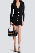 Aero Buttoned Ribbed Knit Mini Dress - Black