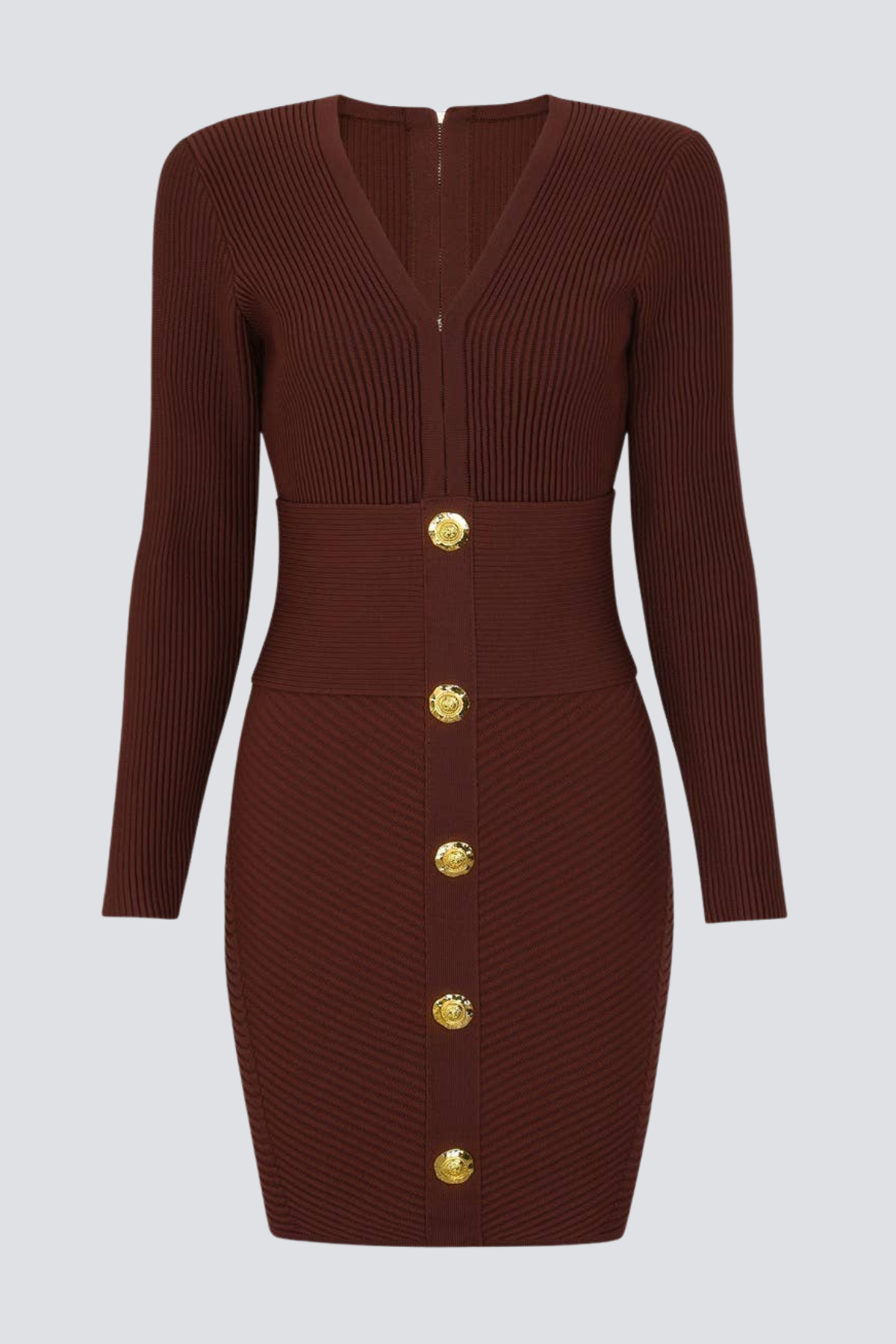 Aero Buttoned Ribbed Knit Mini Dress - Brown