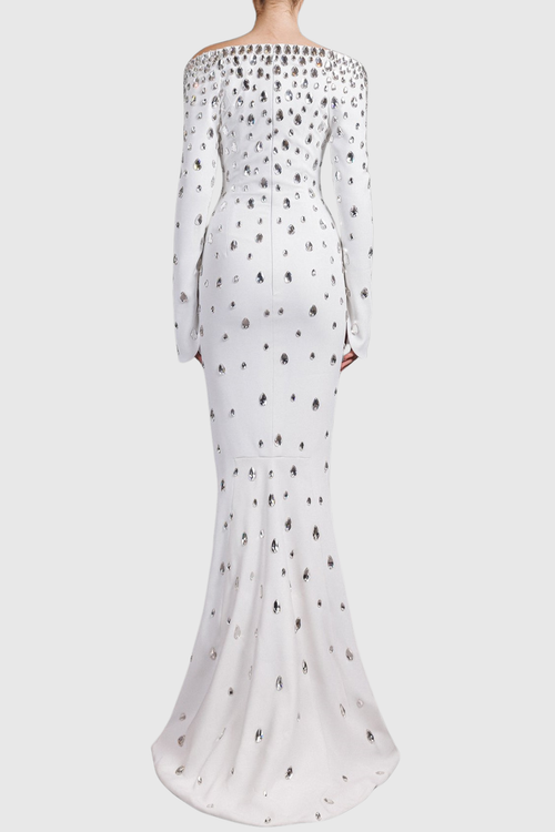 Aider Off Shoulder Crystal Embellished Maxi Dress - White