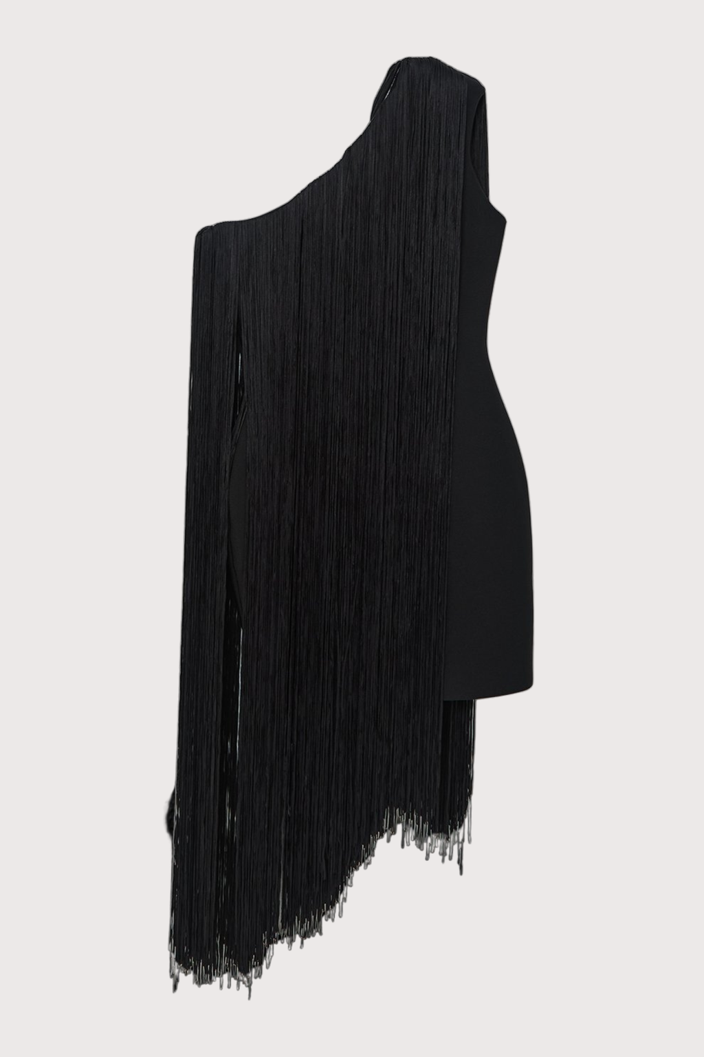 Aimee Bandage One Shoulder Fringe Mini Knit Dress - Black