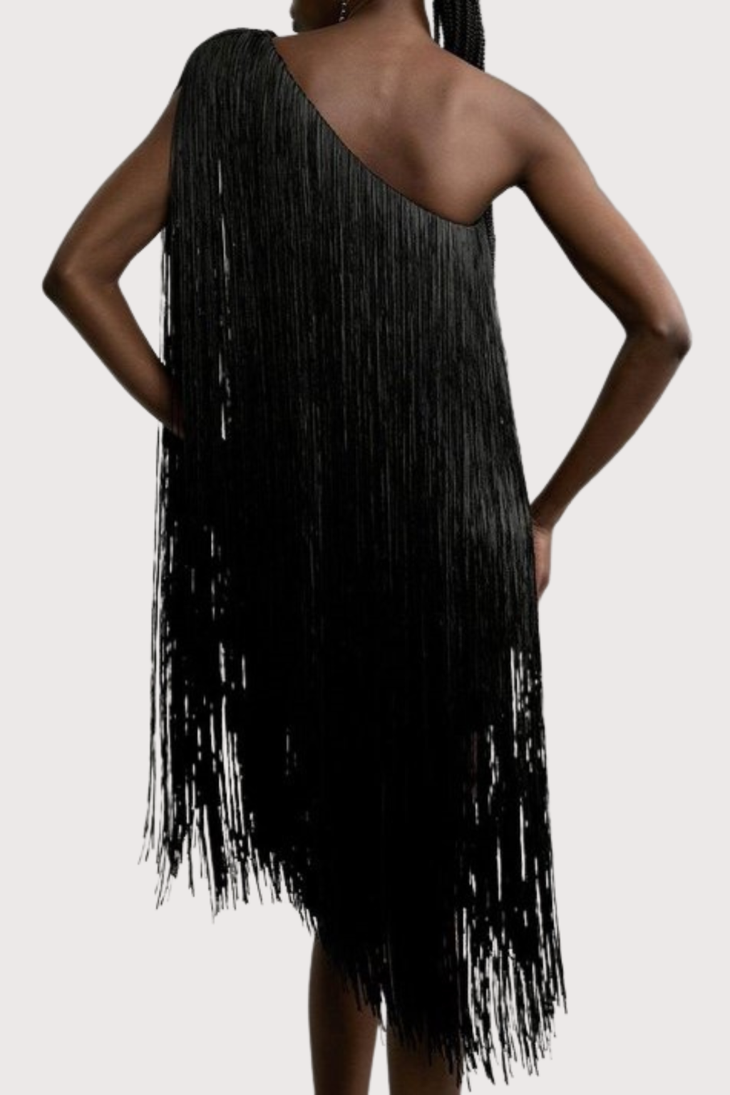 Aimee Bandage One Shoulder Fringe Mini Knit Dress - Black