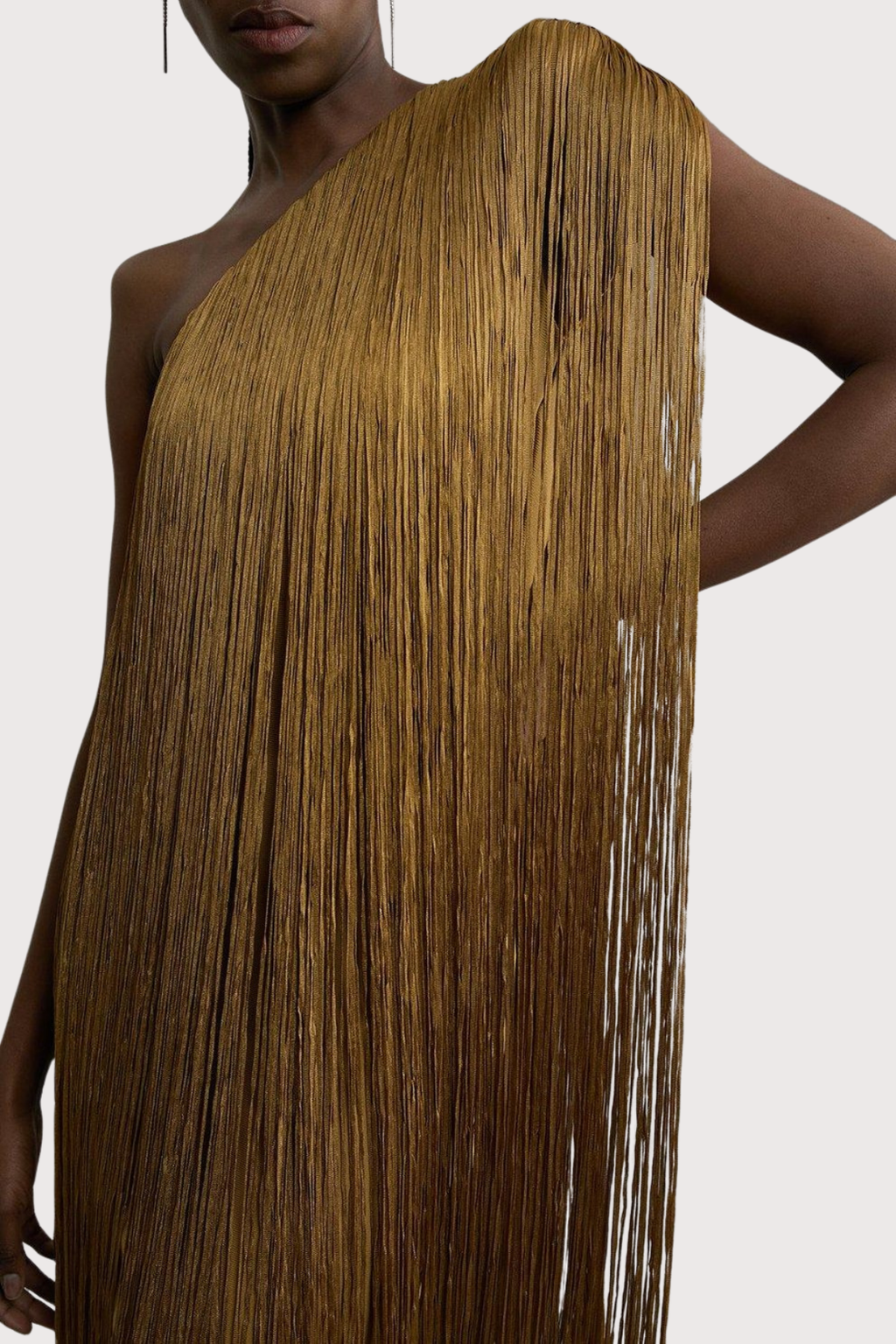 Aimee Bandage One Shoulder Fringe Mini Knit Dress - Gold