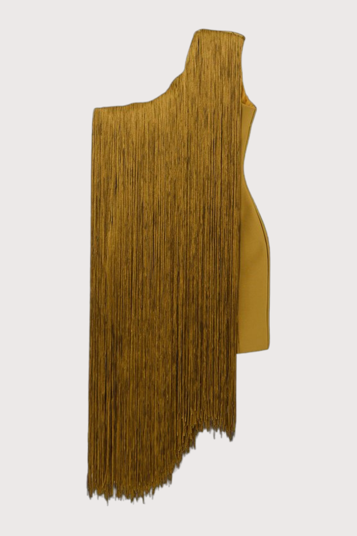 Aimee Bandage One Shoulder Fringe Mini Knit Dress - Gold