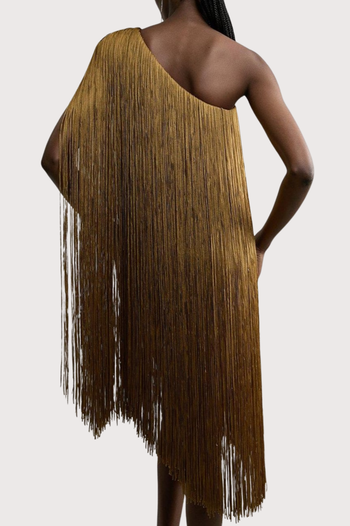 Aimee Bandage One Shoulder Fringe Mini Knit Dress - Gold