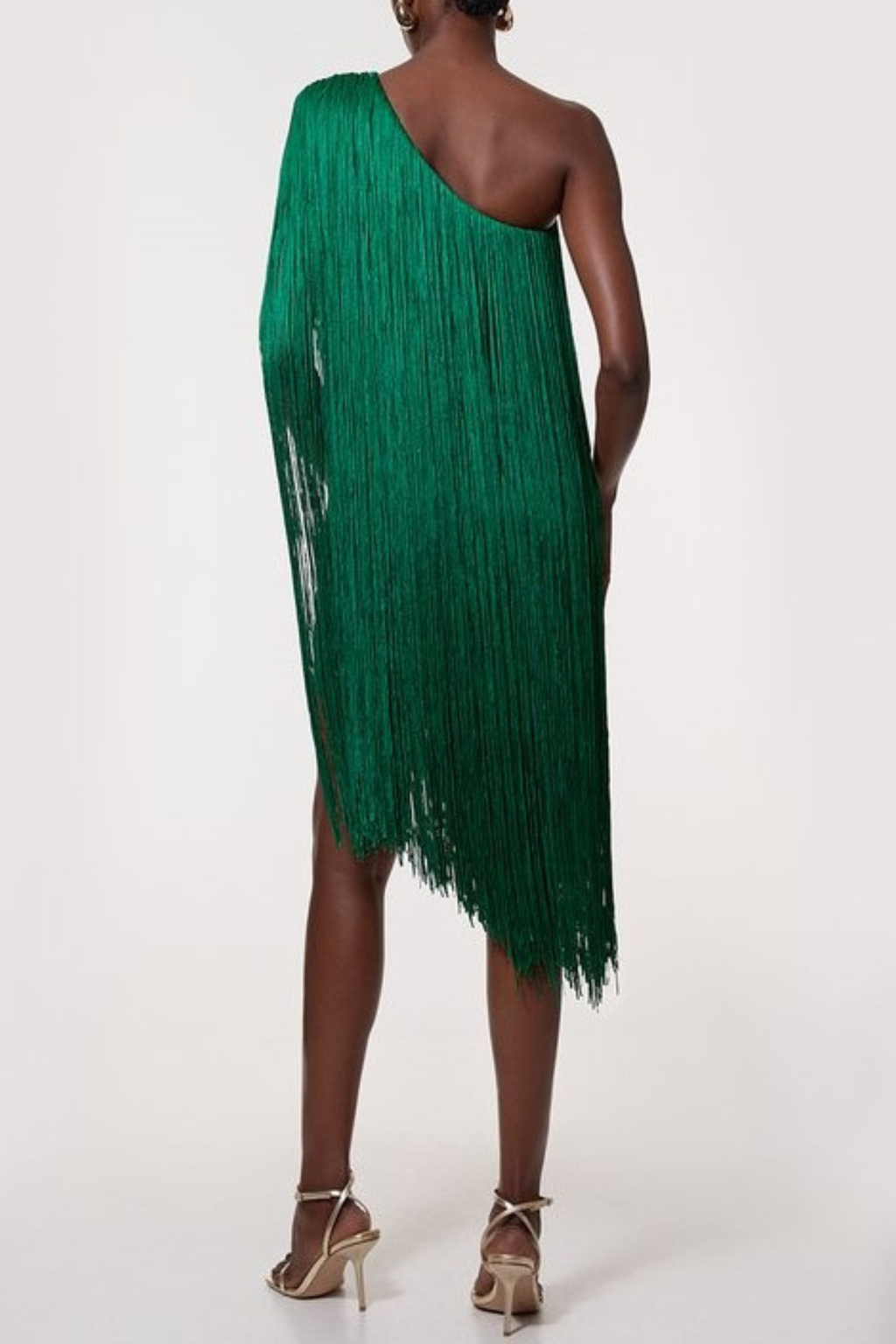 Aimee Bandage One Shoulder Fringe Mini Knit Dress - Green