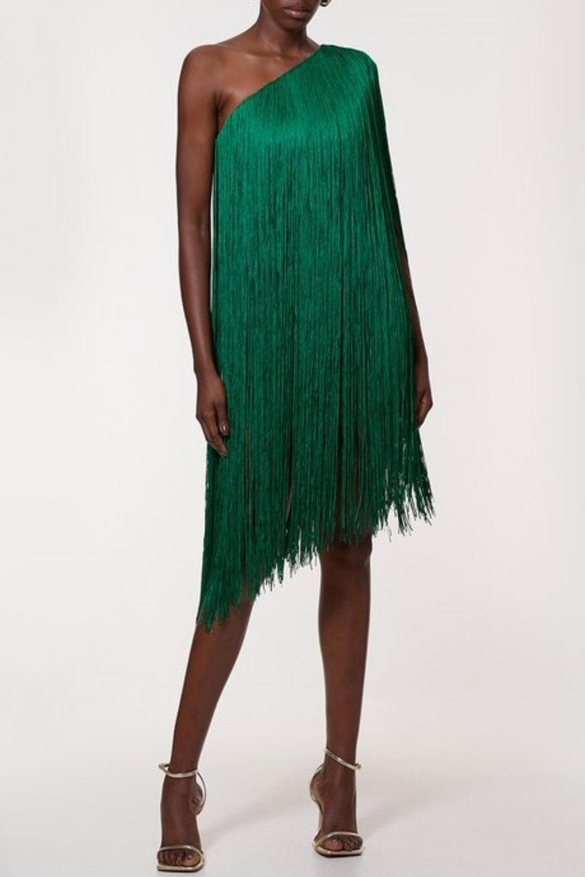Aimee Bandage One Shoulder Fringe Mini Knit Dress - Green