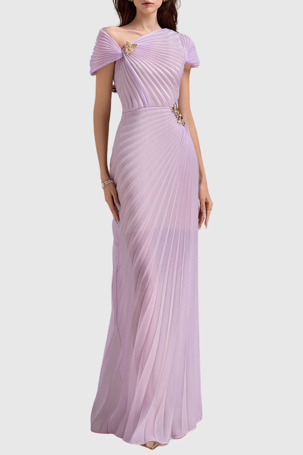 Airate Asymmetric Pleated Maxi Dress