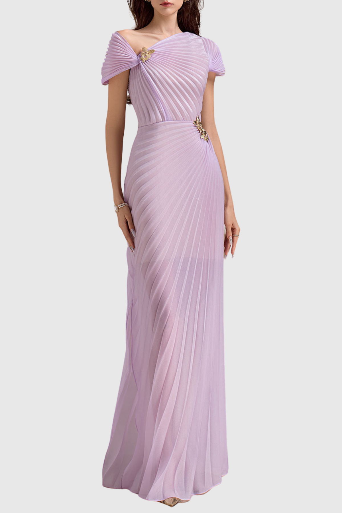 Airate Asymmetric Pleated Maxi Dress