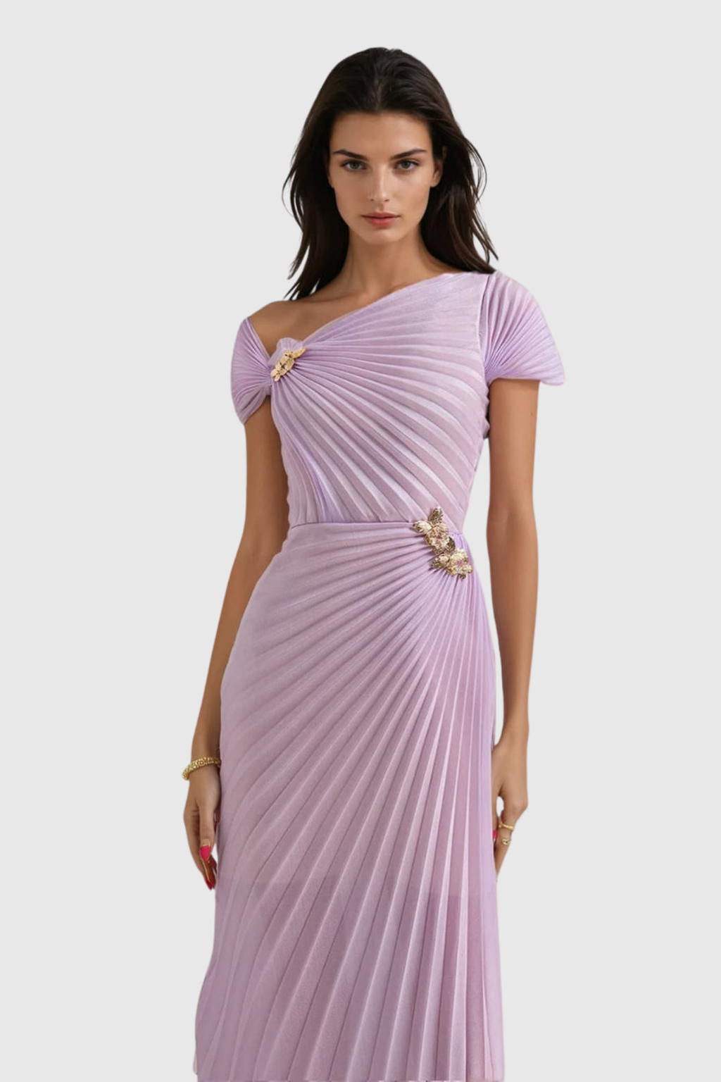 Airate Asymmetric Pleated Maxi Dress