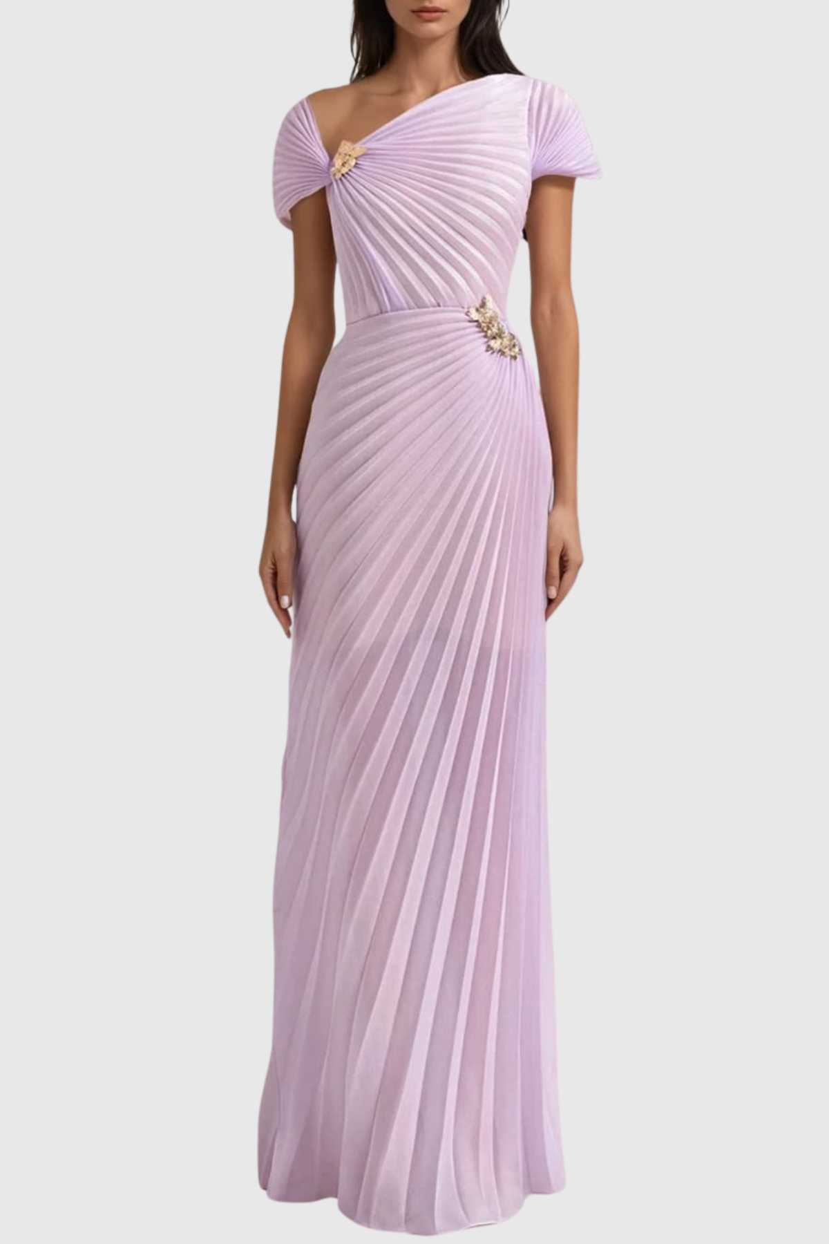 Airate Asymmetric Pleated Maxi Dress