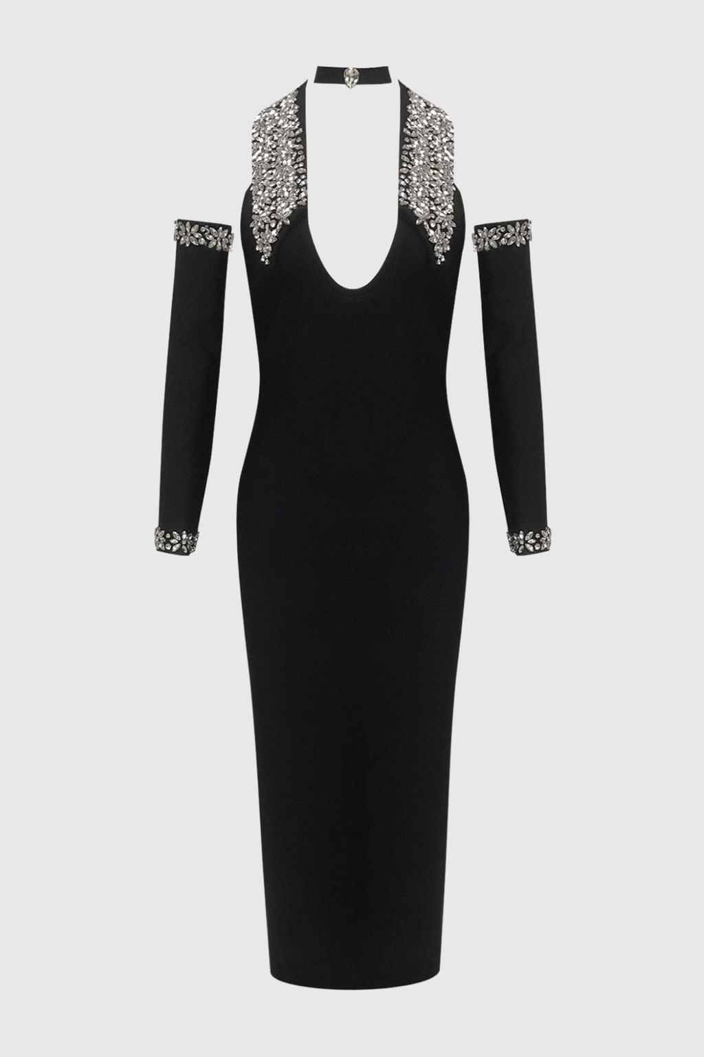 Akasha Halter Crystal Embellished Midi Bandage Dress
