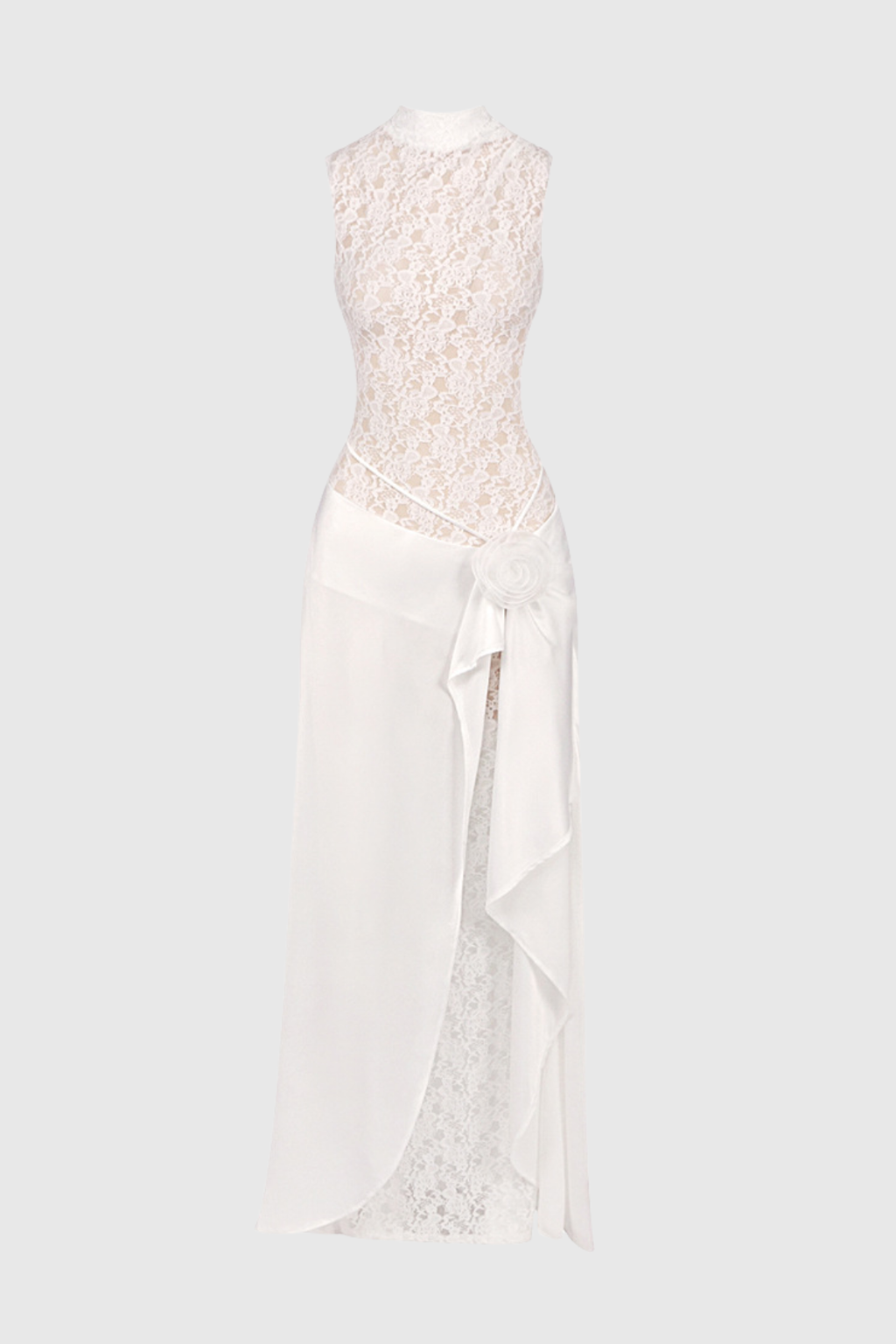 Akiva Lace Floral Sleeveless Draped Maxi Dress