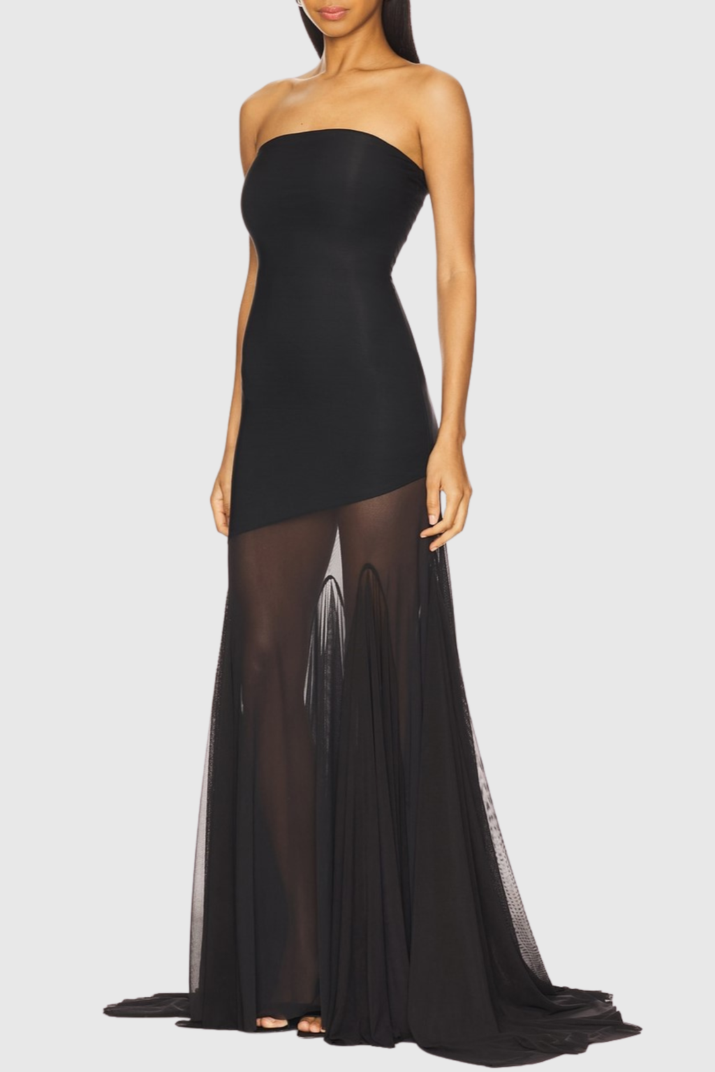 Alberto Strapless Mesh Maxi Dress - Black