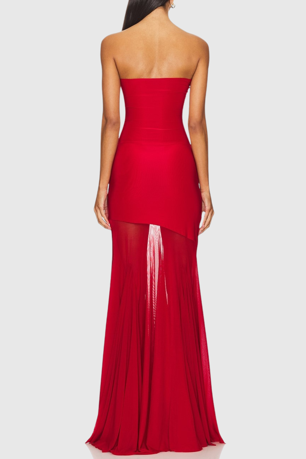Alberto Strapless Mesh Maxi Dress - Red