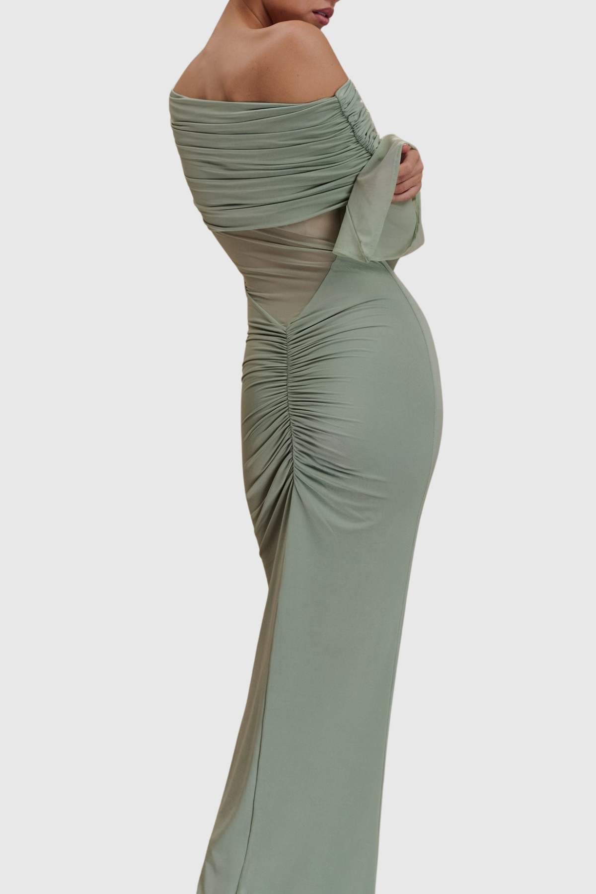 Aletris Off Shoulder Mesh Maxi Dress - Green