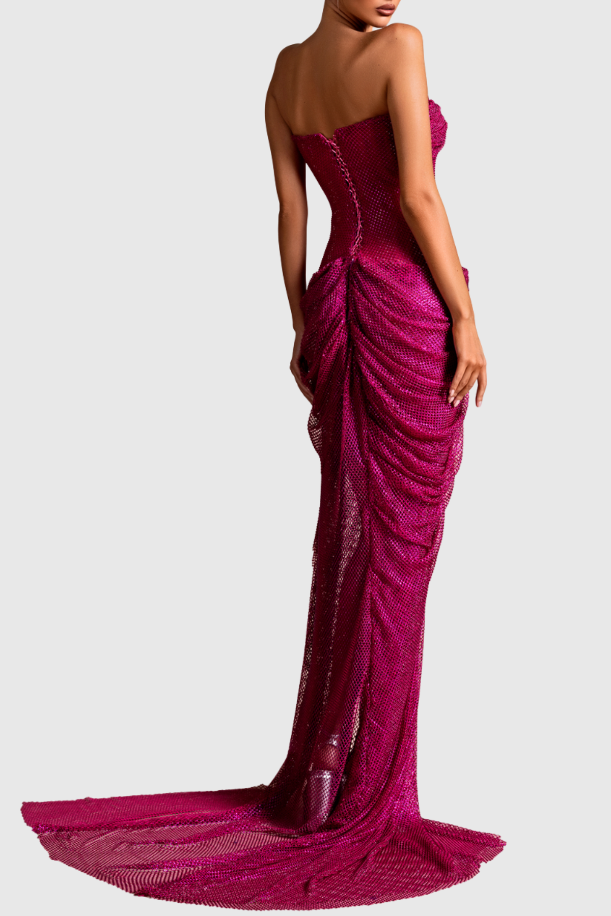 Alexana Rhinestone Mesh Strapless Split Maxi Dress