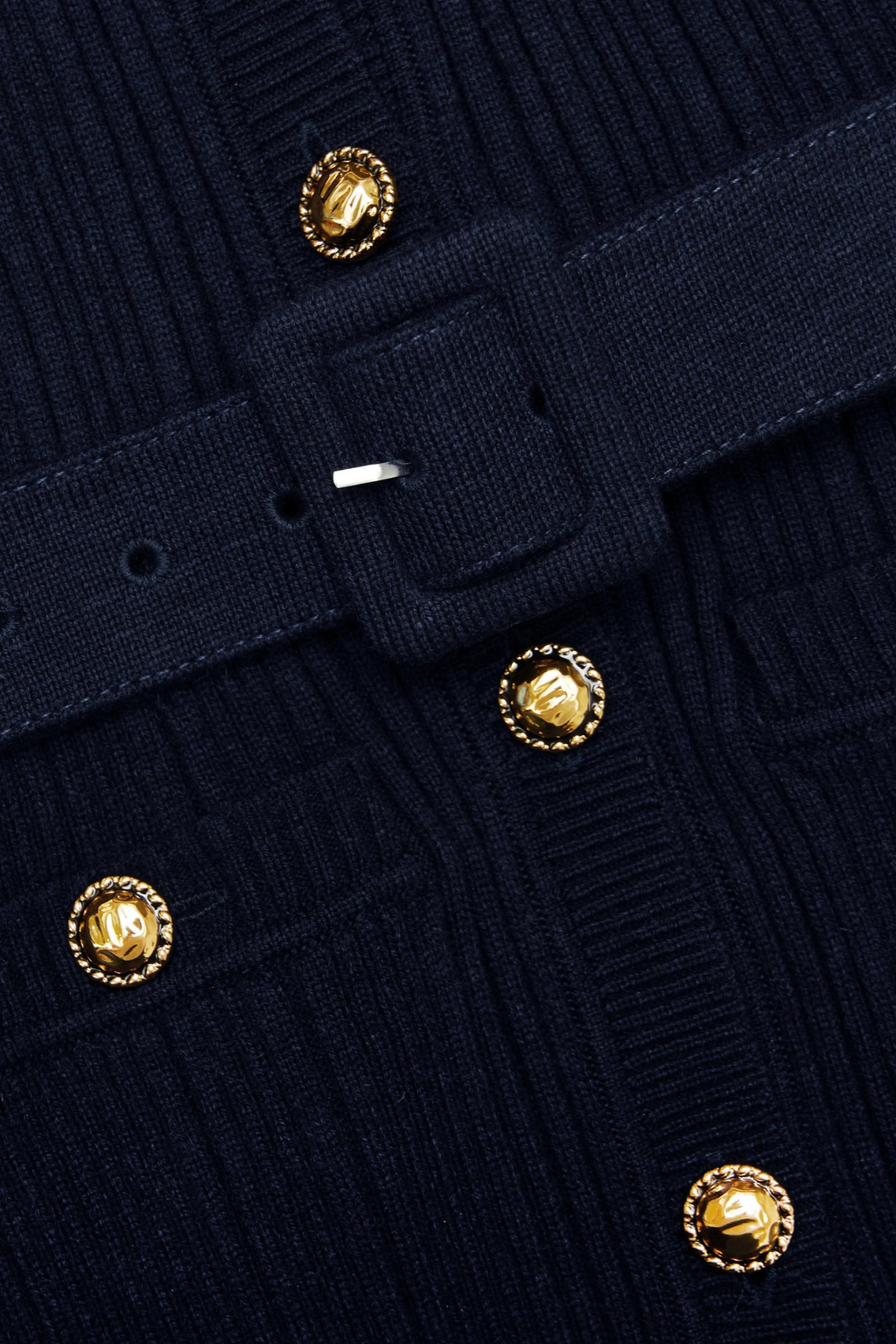 Alioth Ribbed Belted Knit Midi Dress - Navy