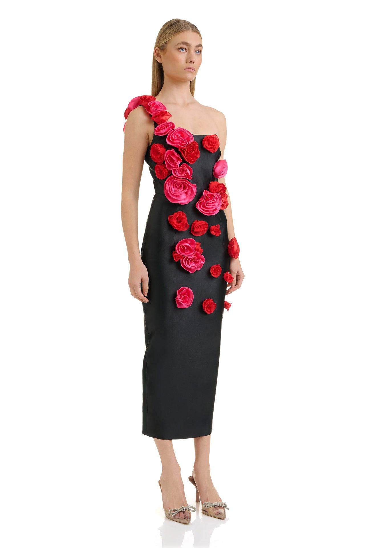 Allyson One Shoulder Floral Midi Bandage Dress
