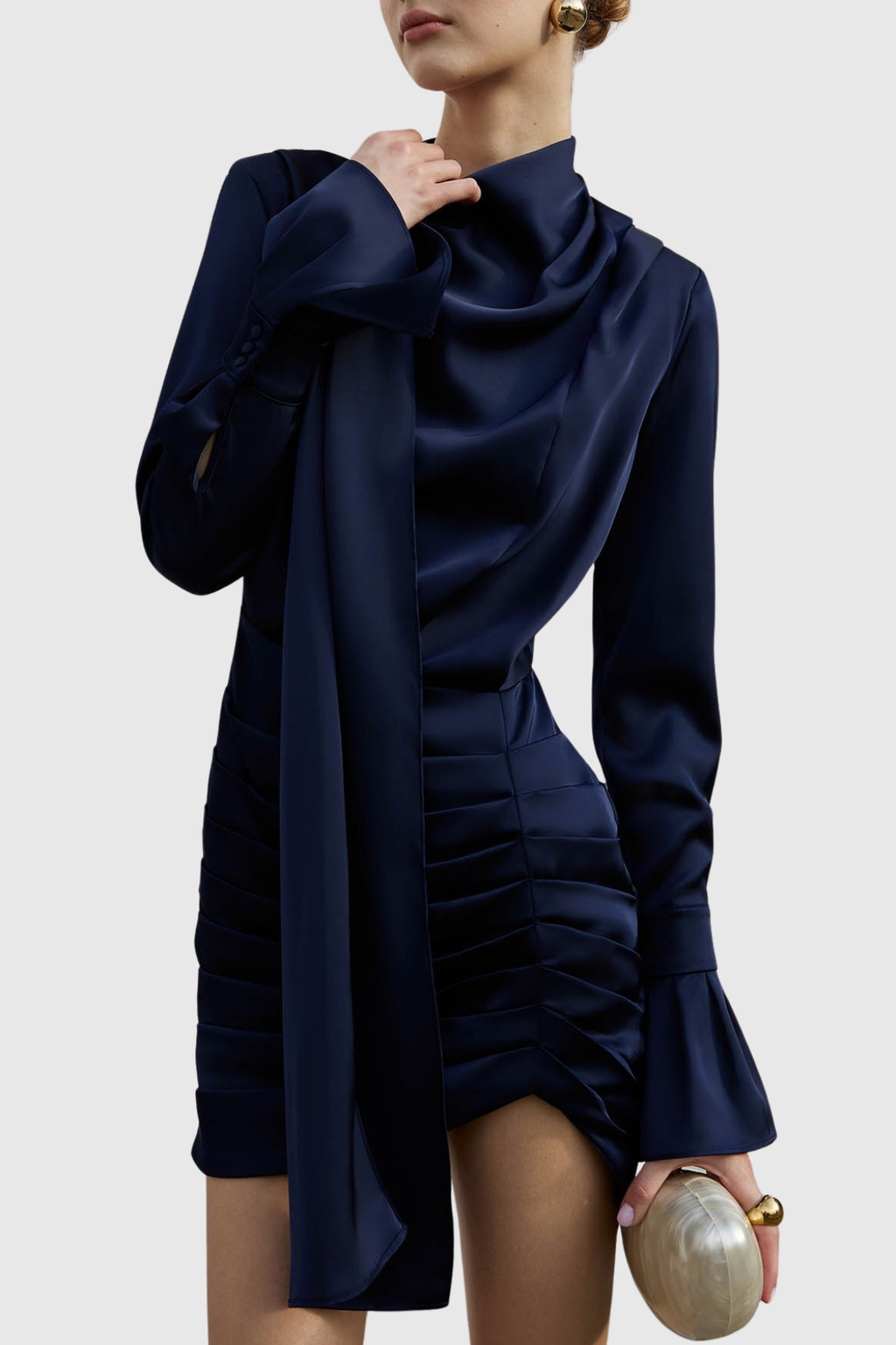 Alvin Satin Scarf Ruched Mini Dress