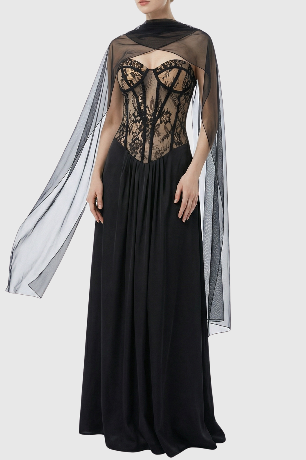 Eeroa Strapless Lace Scarf  Maxi Dress