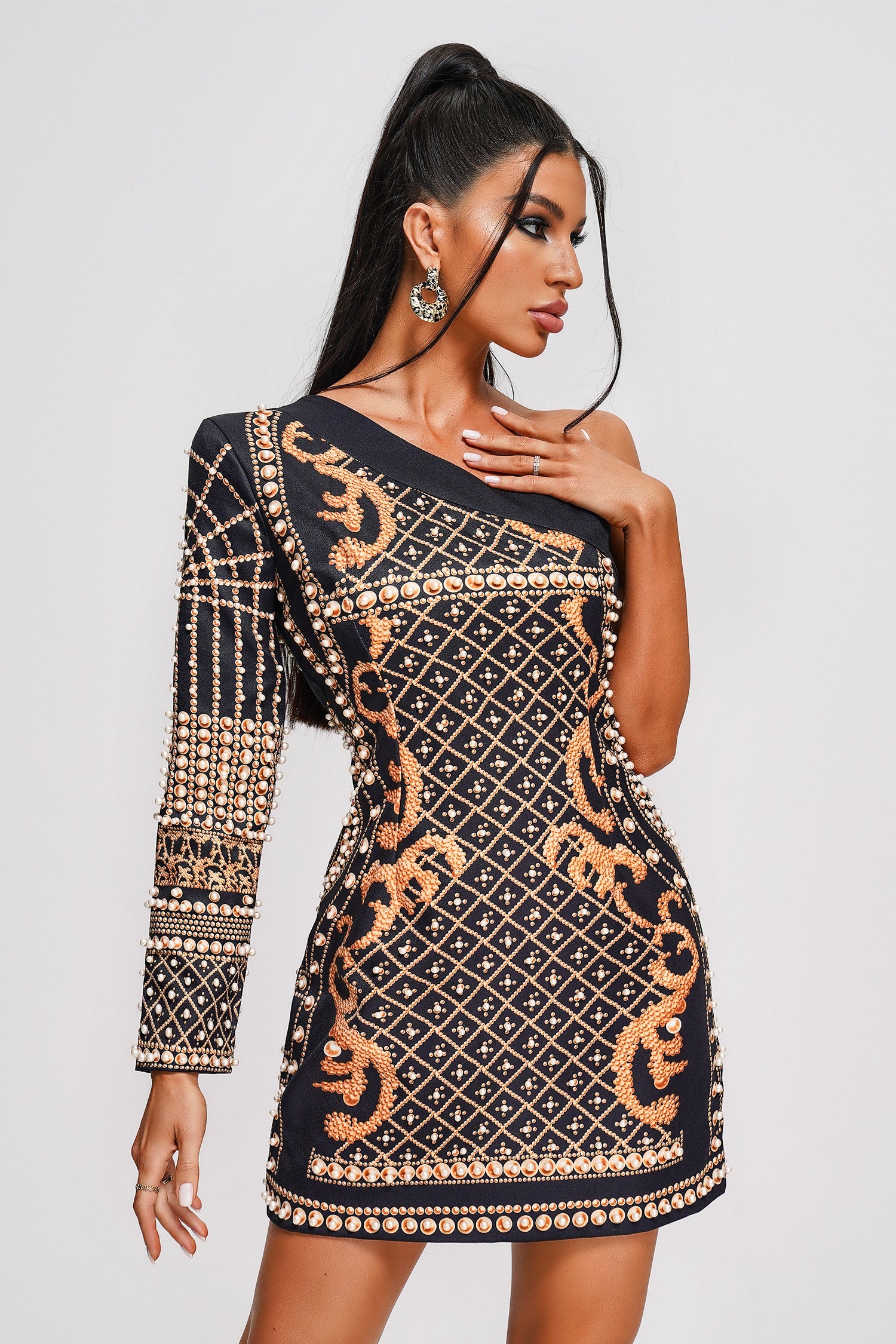 Ankia One Shoulder Pearl Mini Dress