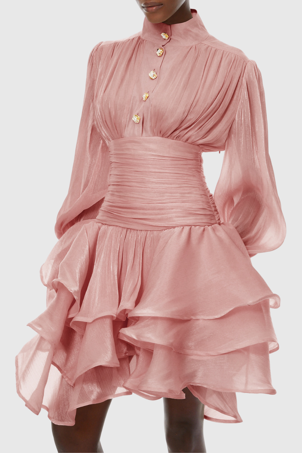 Ansela Ruffle Ruched Mini Dress - Pink