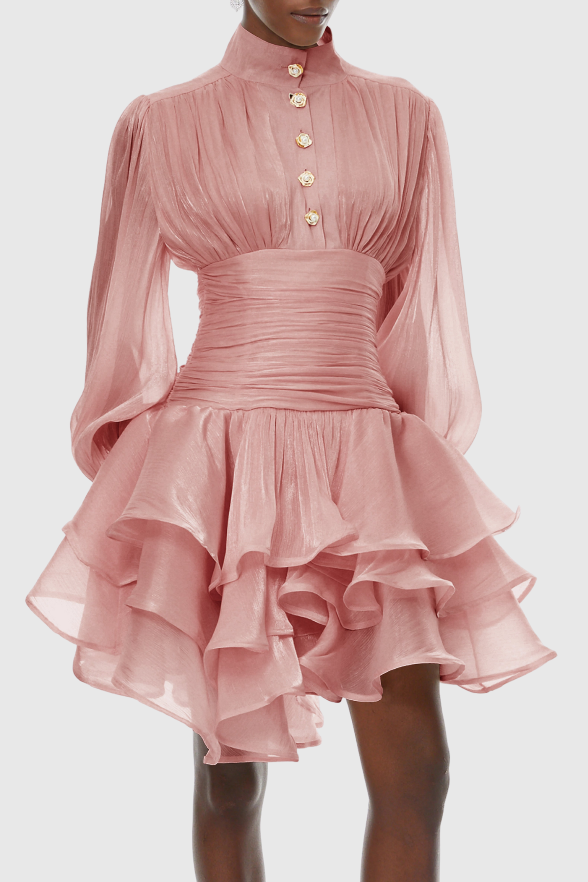 Ansela Ruffle Ruched Mini Dress - Pink