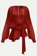 Anzay Pleated Ruffled Hem Mini Dress - Red