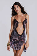 Arianna Printed Mesh Mini Dress - Grey