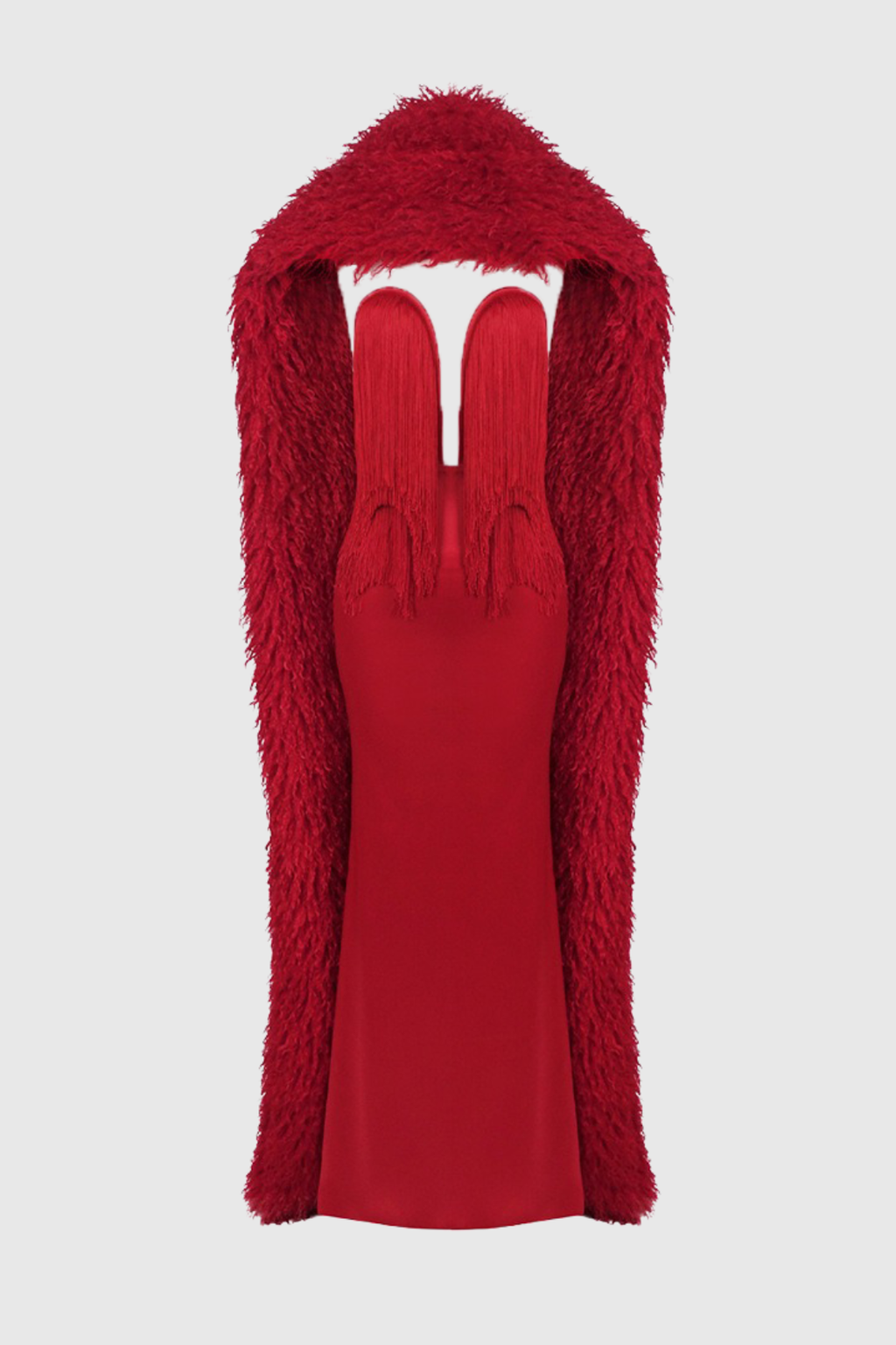 Arroyo Fringe Sleeveless Maxi Dress With Fur Cape